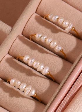 英国george melis欧美时尚气质小众轻奢指环镀18k细碎淡水珍珠