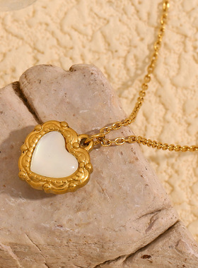 英国george melis欧美高级感爱心轻奢项坠镀18k金复古贝壳爱心