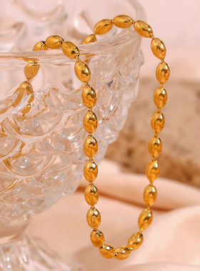 英国george melis欧美ins时尚简约个性项链镀18k金色椭圆珠子