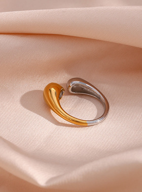 英国george melis欧美ins时尚简约流行指环女开口两头水滴金银