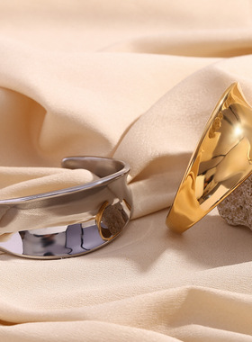 英国george melis欧美小众个性手饰镀18k金光面立体内凹几何开口