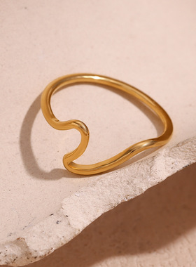 英国george melis欧美小众气质个性手饰镀18k金简约经典海浪戒指