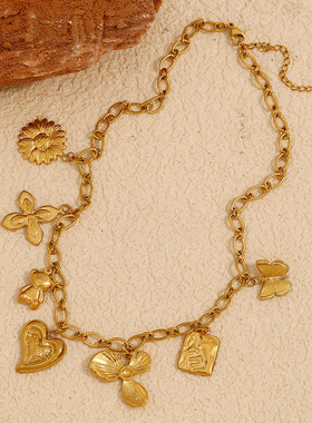 法国topwhit欧美时尚气质法式爱心圆牌可爱项坠镀18k金diy吊坠