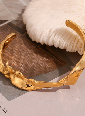 英国george melis欧美气质小众个性手饰镀18k金开口不规则捶打纹