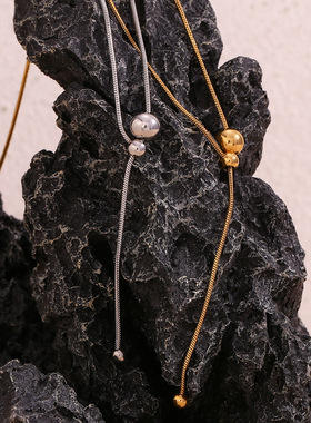 英国george melis欧美ins时尚简约抽拉绳转运珠y形蛇链项链镀18k