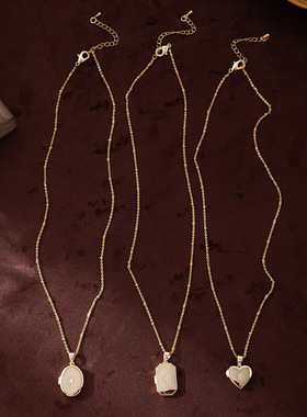 英国george melisins简约锆石爱心开合椭圆相册项链可开合锆石