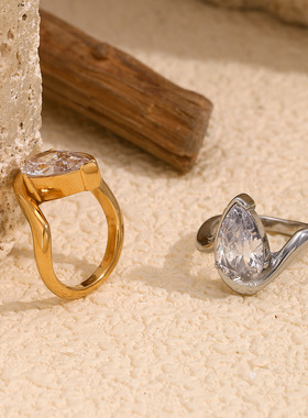 英国george melis欧美时尚气质个性小众手饰镀18k金水滴白指女