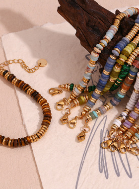 英国george melis欧美时尚小众气质复古手饰镀18k金珠子飞盘石