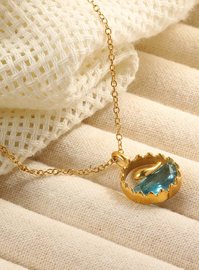 英国george melis欧美个性小众设计项坠镀18k金蓝色海洋鲸鱼吊坠