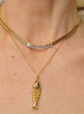 英国george melis欧美鲤鱼吊坠项链精致嘻哈嵌钻锆石好运锦鲤