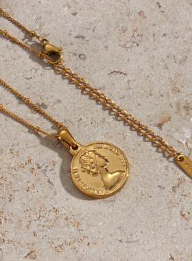 英国George Melis欧美时尚经典立体浮雕人像钱币吊坠简约锁骨链
