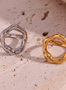 英国george melis欧美时尚简约小众轻奢指环镀18k金不规则圆环