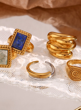 英国george melis欧美时尚小众气质复古指环镀18k金石印章水滴间