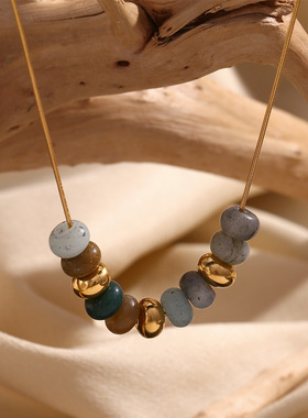 英国george melis欧美ins时尚小众气质项坠镀18k金石串珠蛇链