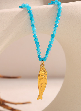 英国george melis欧美百搭镀18k金石太阳海星鲑鱼珍珠吊坠项链