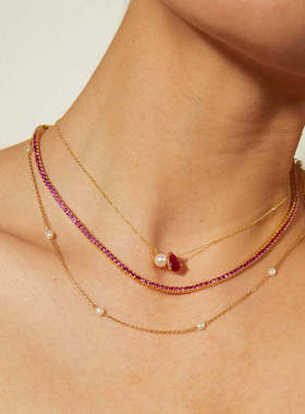 英国George Melis钛钢独立站ins水滴泪珠珍珠十二月生辰石项链