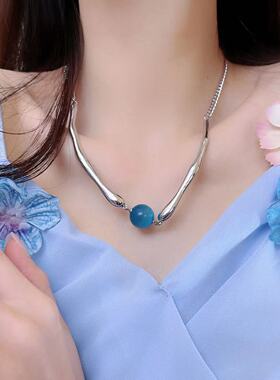 英国TopWhit潮酷辣妹玛瑙石项链女欧美简约轻奢小众高级感毛