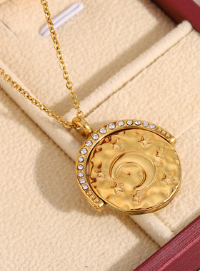 英国george melis欧美冷清风百搭几何项坠镀18k金星月硬币吊坠