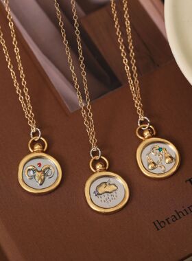 英国george melis印章保色铸造镀18k金撞色吊坠项链女12星座