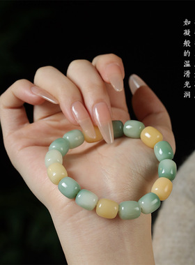 日系设计师topwhit原生态白玉菩提根桶珠手串女渐变手链绕指柔