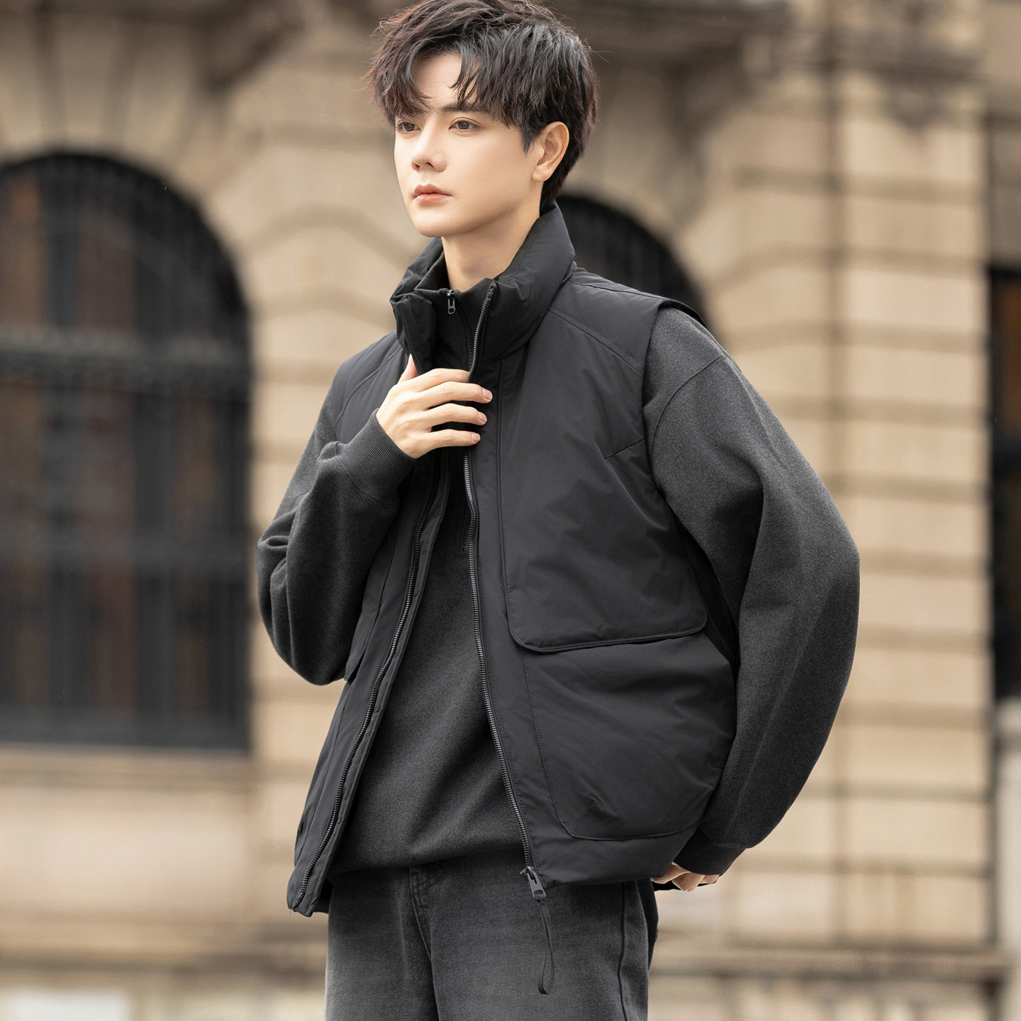 痞帅工装羽绒马甲男士秋冬加厚鸭绒保暖立领坎肩无袖鸭绒马夹外套,淘宝优惠券,粉丝福利购,淘宝优惠卷