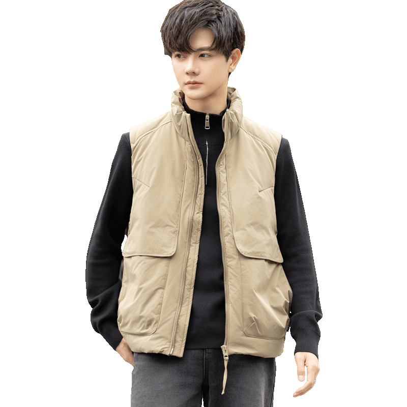 痞帅工装羽绒马甲男士秋冬加厚鸭绒保暖立领坎肩无袖鸭绒马夹外套,淘宝优惠券,粉丝福利购,淘宝优惠卷