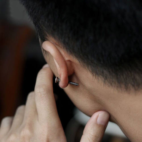 钛钢耳饰 螺丝耳钉防过敏耳钉男女小众潮酷耳骨钉ins风复古耳环 - 图1