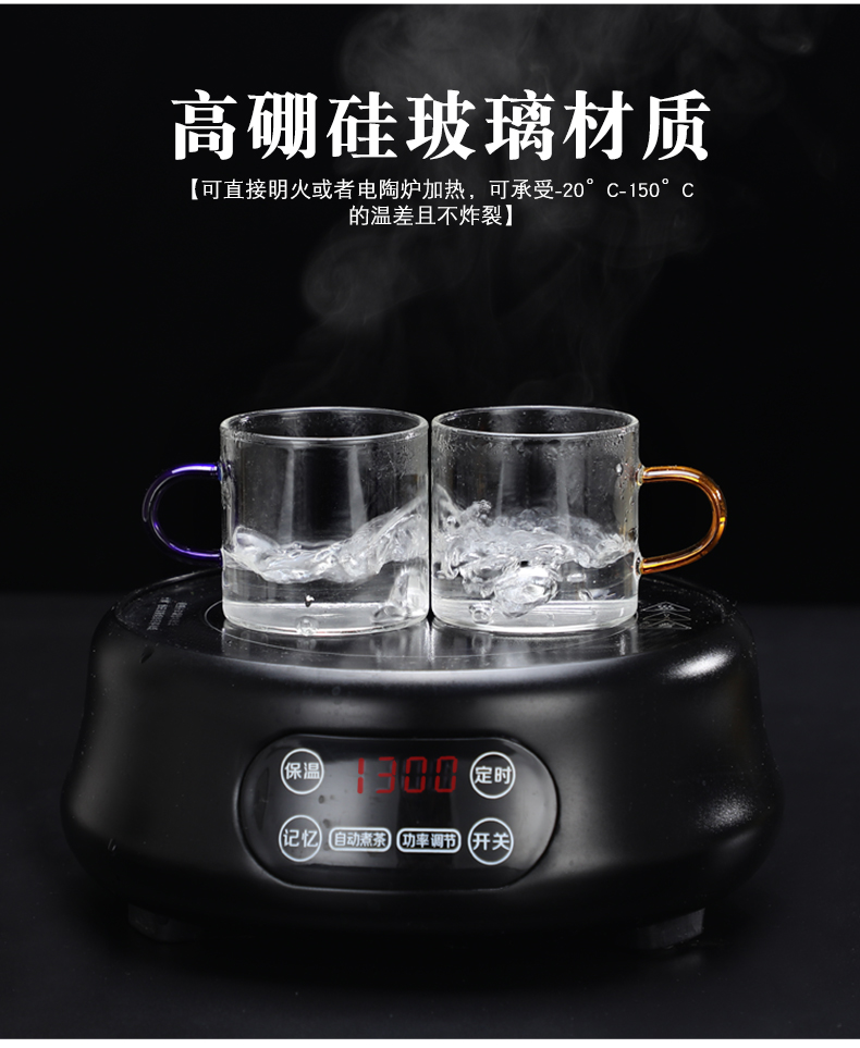 玻璃小茶杯耐热家用功夫茶具套装透明单个主人杯子加厚带把6只装 - 图1