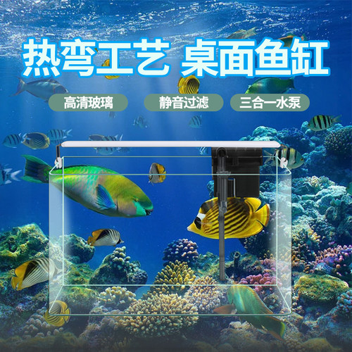 玻璃高清热弯鱼缸桌面客厅小型水族箱免换水金鱼斗鱼生态造景裸缸 - 图2