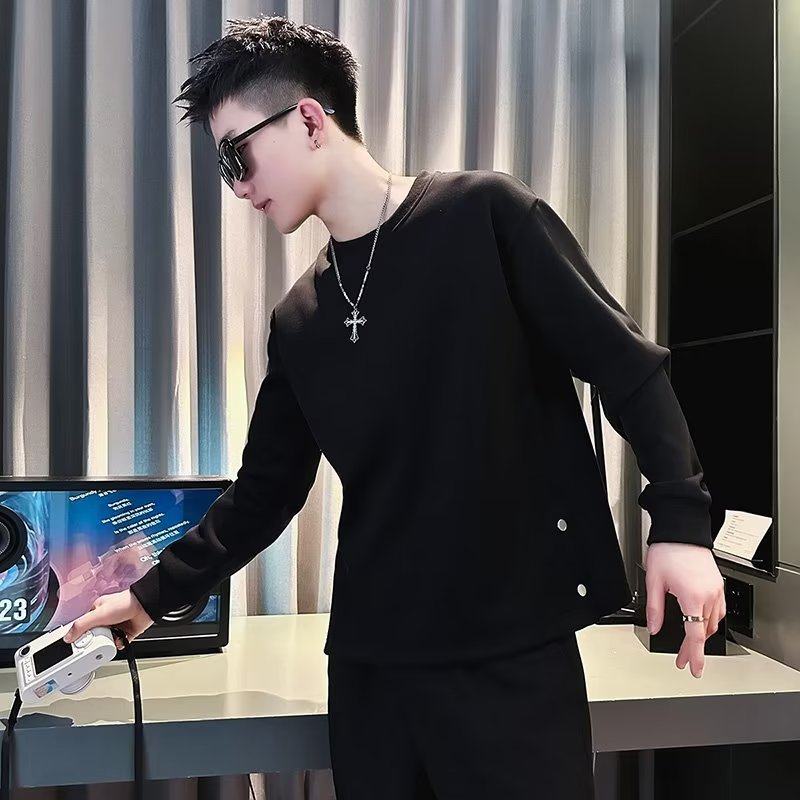 Internet celebrity trendy brand men's sweatshirt solid color round neck bottoming shirt