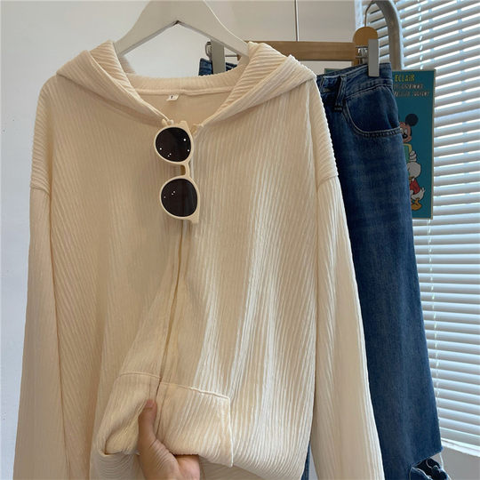 Damen-Sonnenschutzkleidung, lockere Kapuze, dünne Strickjacke, Sonnenschutzkleidung