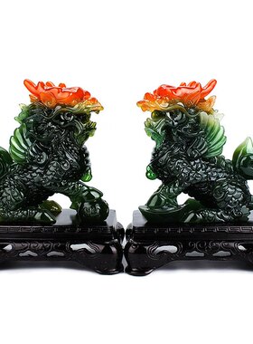 麒麟摆件镇宅招财风水家居摆设房间客厅装饰品摆设红色玉麒麟摆件