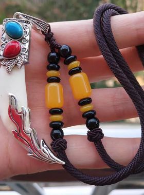 霸气吊坠项链藏银镶嵌复