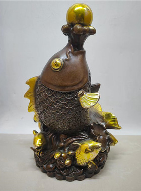 黄铜金鱼纯铜摆件金钱鲤鱼跳龙门年年有余鱼戏珠铜鳄鱼大号工艺品