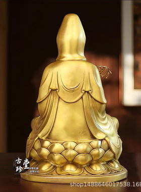 纯铜观世音摆件大小号高档坐莲观音菩萨柳枝观音佛像家居供奉工艺