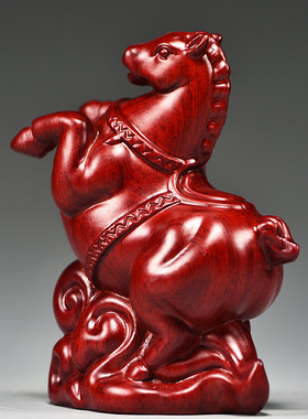 红色木马摆件红木工艺品中式家居玄关客厅装饰摆设生肖马唐马摆设