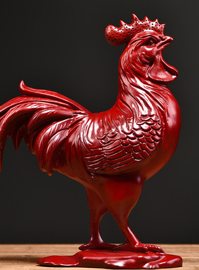 红色木质鸡摆件吉祥物生肖属相鸡家居客厅装饰创意送礼红木工艺品