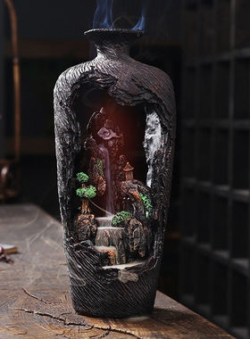 跨境新款树脂倒流香薰炉 创意高山流水香薰炉家居摆件回流香原创