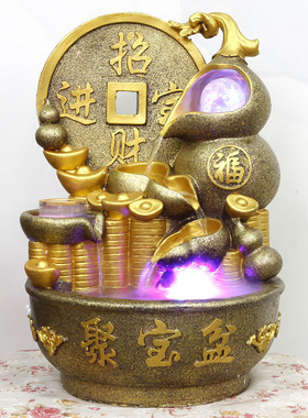 创意款欧式假山流水喷泉摆件办公室水轮雾化加湿器家居装饰工艺品