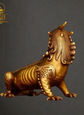 铜瑞祥纯黄铜谛听摆件地藏坐骑独角神兽铜貔貅地听客厅手工中式