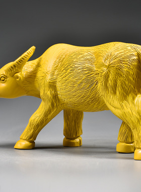 黄色木雕牛摆件牛气冲天实木水牛十二生肖动物家居乔迁送礼工艺品