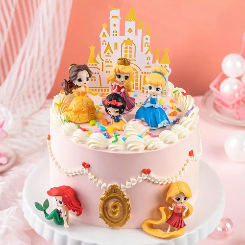 迷你公主蛋糕装饰摆件白雪公主Q版套装卡通艾莎女孩生日蛋糕插件 - 图2