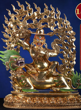尼泊尔40cm单坚护法喇呼拉一髻佛母密宗铜鎏金宁玛派三根本佛像