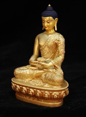 精工阿弥陀佛纯铜密宗7寸紫铜鎏金药师佛佛像家用铜像摆件