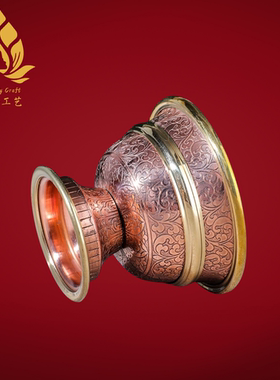 尼泊尔手工彩绘果盘红铜水果盘佛前供果盘贡盘小号大号供水碗
