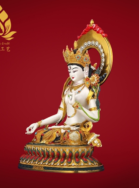 精工手工錾刻铜佛像鎏金文殊菩萨佛像摆件藏式密宗居家供奉佛像