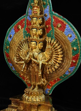 西藏工艺彩绘千手观音85cm铜像