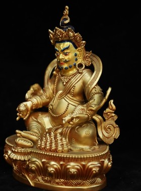 西藏密宗纯铜鎏金彩绘黄财神7寸佛像藏传21cm铜像佛堂藏巴拉摆件