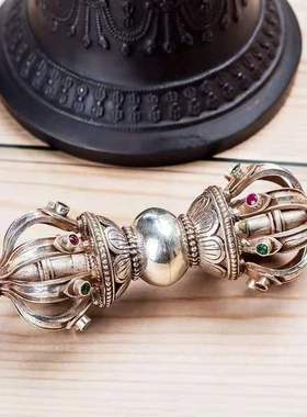 尼泊尔进口纯银九股金刚铃杵法器纯铜降魔杵法事铃铛