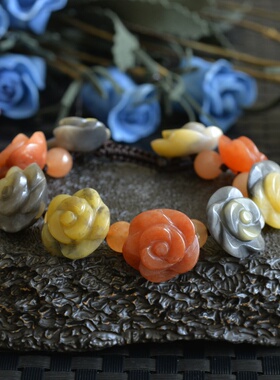 9#正品天然新疆戈壁玉金丝玉手串玫瑰花手链地表彩玉彩石手钏